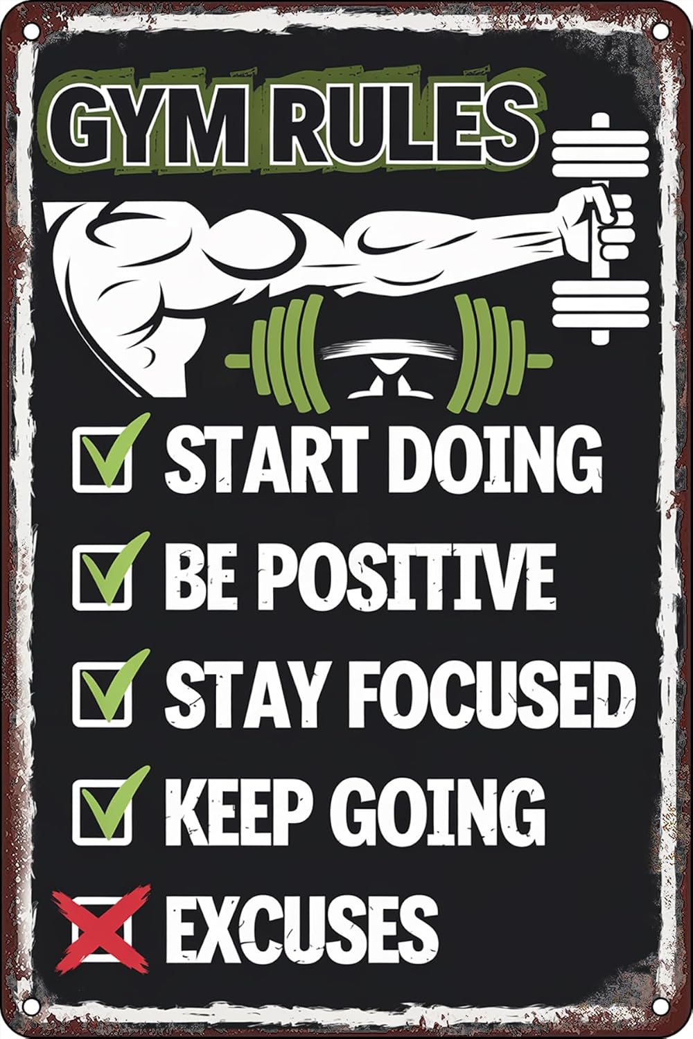 Home Gym Quotes - Panneaux en métal vintage « Règles