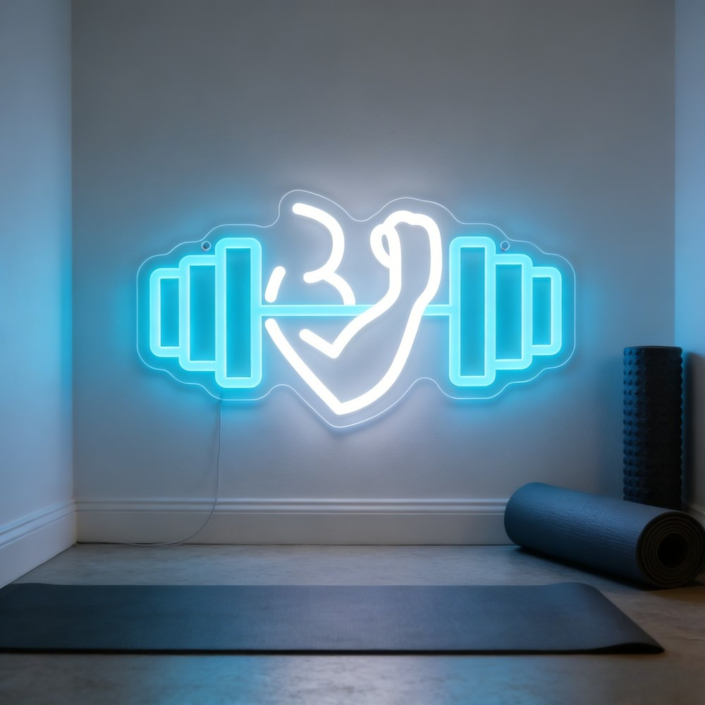 Home Gym Quotes - Enseigne néon LED Bicep Dumbbell, Art